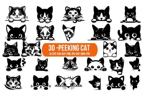 30 Peeking Cat SVG Silhouette PNG Files Review