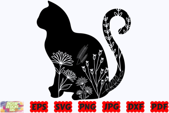 Cat Swirly SVG Floral Cat Design Review