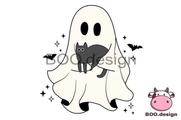 Cute Ghost and Black Cat Svg for Halloween Embroidery
