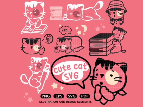Cute Studying Cat SVG PNG Stickers Review