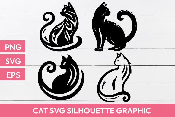 Four Black Cat SVG Silhouette Graphic Review