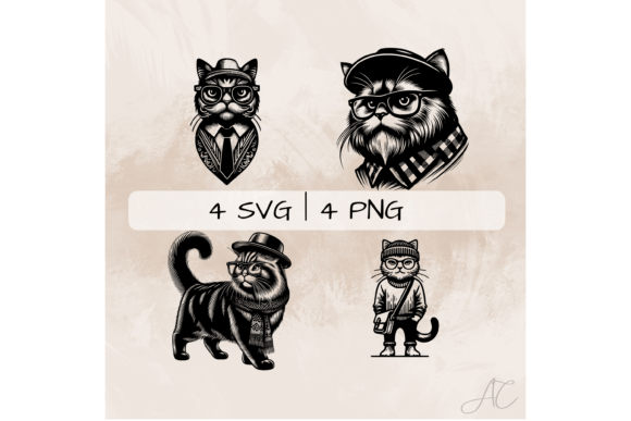 Hipster Cat SVG Bundle for Embroidery Projects