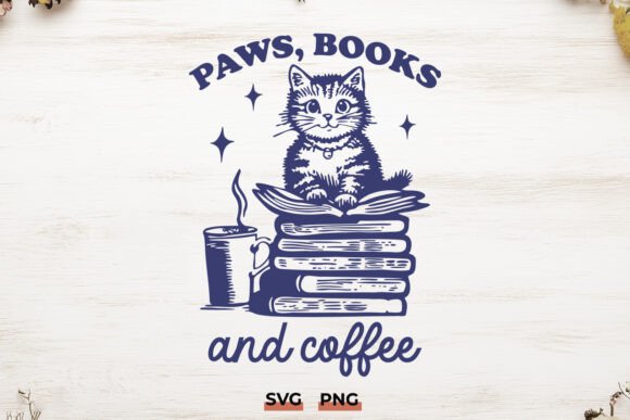 Paws, Books, and Coffee Cat SVG PNG Review